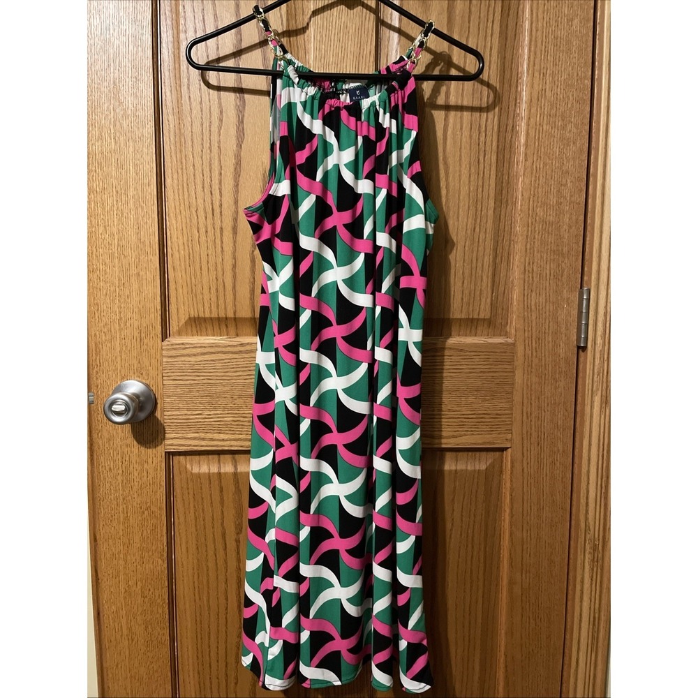 Kaari Blue Dress Women's Size Small‎ Sleeveless Geometric Black Pink Green White
